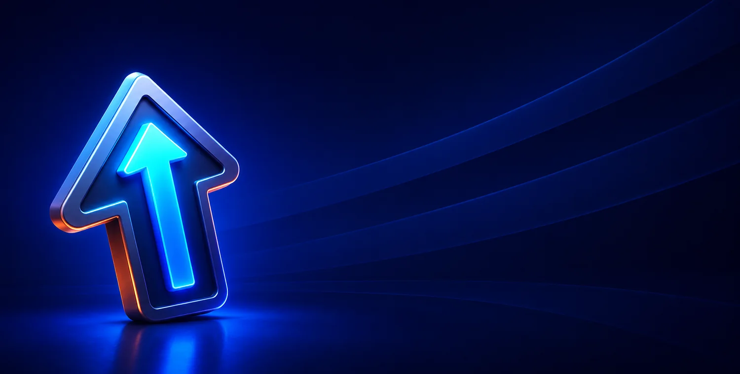 Casino Click bonus boost - a glowing neon up arrow on a dark background