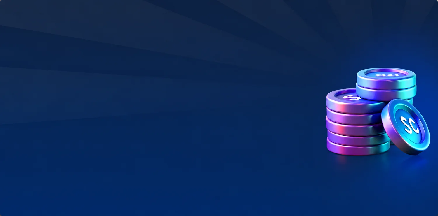 Casino Click free Sweeps Coins promotion - stacks of green Sweeps Coins